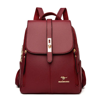 Leather Vintage School Backpack Large Capacity For Women Bookbag Travel Rucksack 5