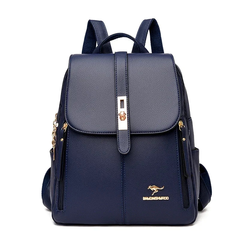 Leather Vintage School Backpack Large Capacity For Women Bookbag Travel Rucksack 7