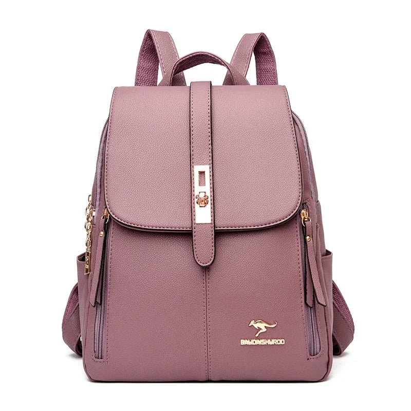 Leather Vintage School Backpack Large Capacity For Women Bookbag Travel Rucksack 8