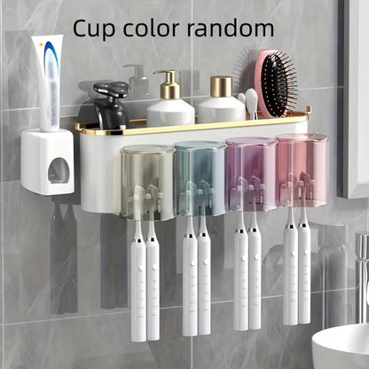 Multifunctional Toothbrush Rack And Mug Holder Wall Mounted Toothpaste Storage With Toothpaste Sque 7