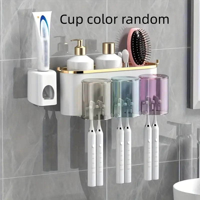 Multifunctional Toothbrush Rack And Mug Holder Wall Mounted Toothpaste Storage With Toothpaste Sque 6