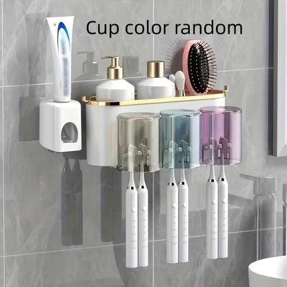 Multifunctional Toothbrush Rack And Mug Holder Wall Mounted Toothpaste Storage With Toothpaste Sque 6
