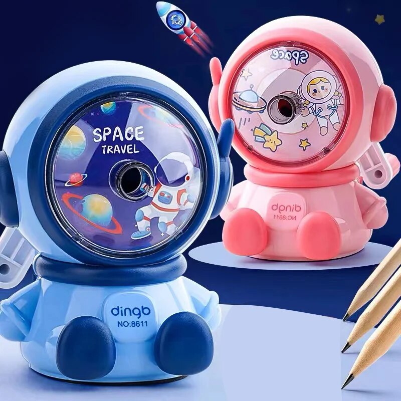 Cartoon Pencil Cutter for School, Hand Crank Astronaut Pencil Sharpener, Fun Pencil Sharpener for Students