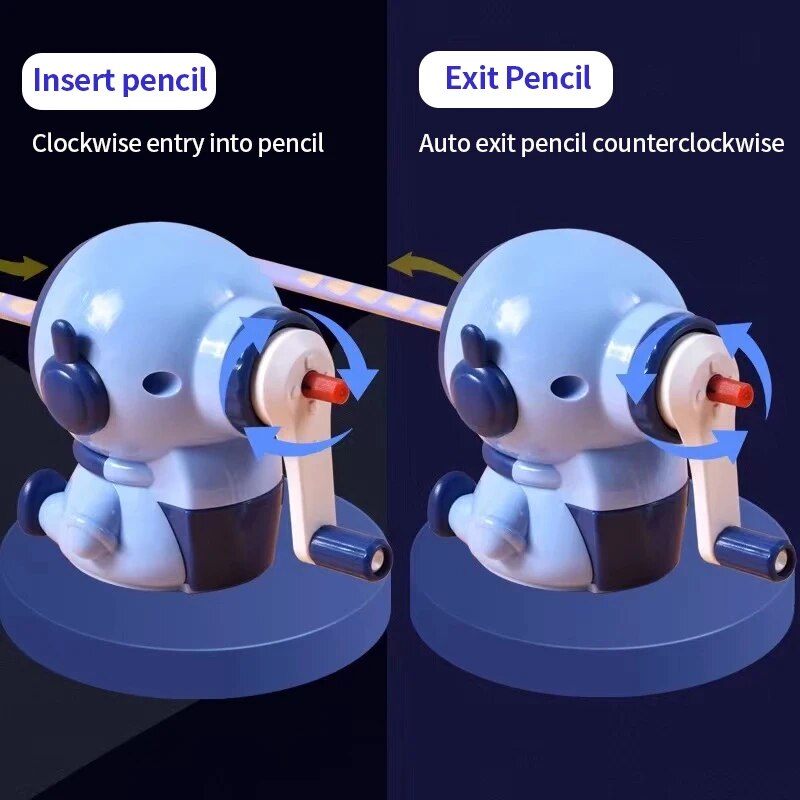 Cartoon Pencil Cutter for School, Hand Crank Astronaut Pencil Sharpener, Fun Pencil Sharpener for Students