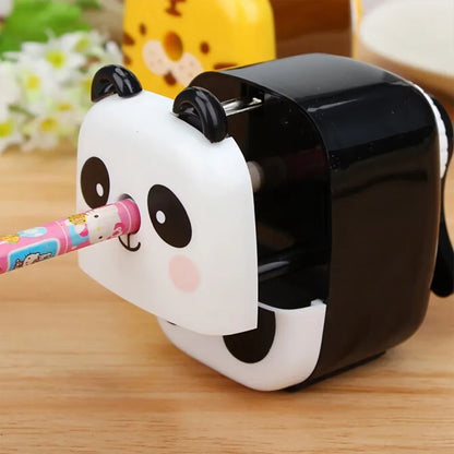Hand-Cranked Cartoon Panda Tiger Pencil Sharpener, Cute Animal Stationery for School and Office, Portable Kids Sharpener