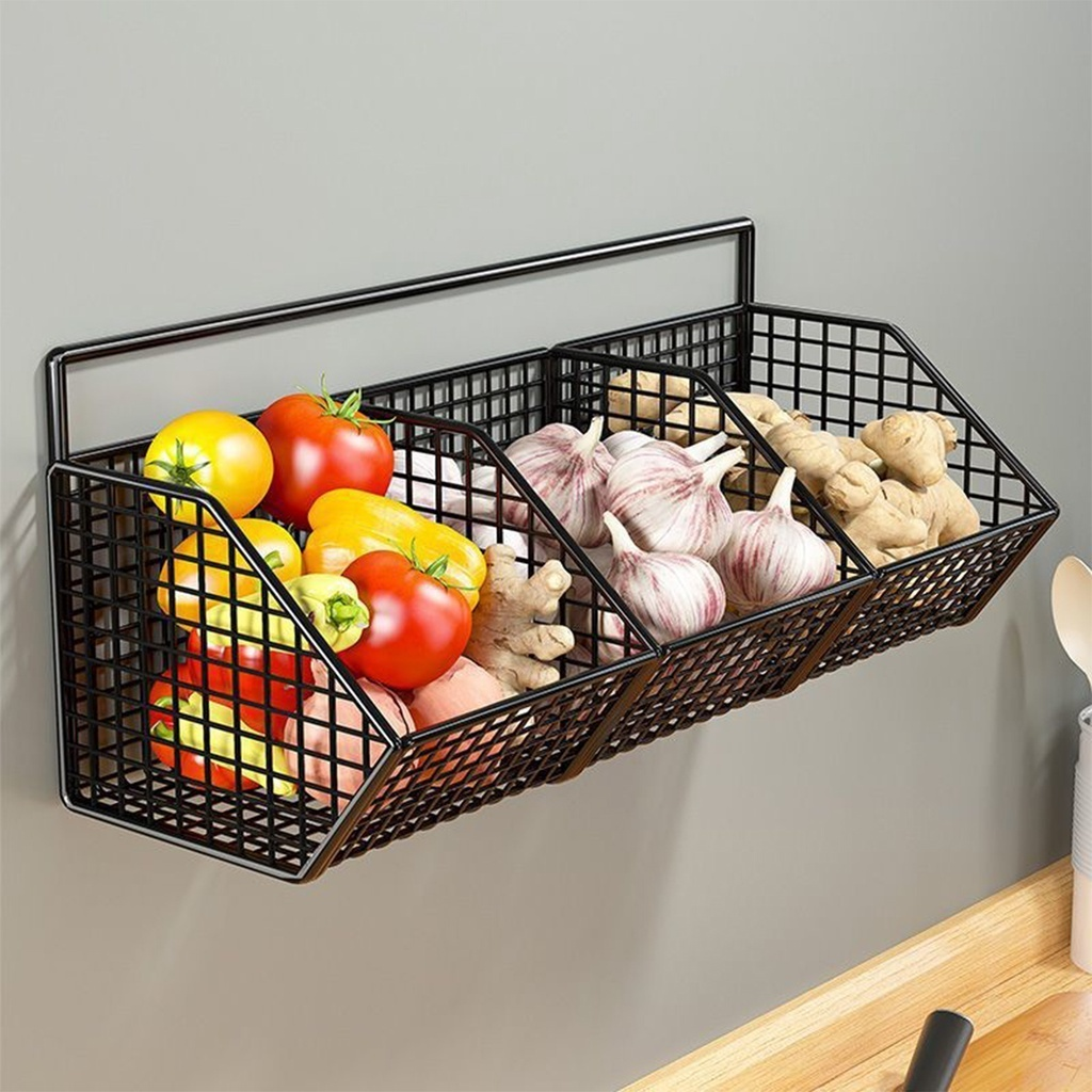 Wall Mounted Kitchen Storage Basket Durable Wire Rack For Vegetables And Fruits Home Organization S