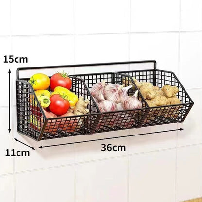 Wall Mounted Kitchen Storage Basket Durable Wire Rack For Vegetables And Fruits Home Organization S