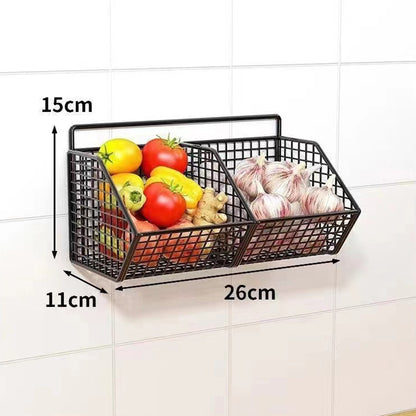 Wall Mounted Kitchen Storage Basket Durable Wire Rack For Vegetables And Fruits Home Organization S