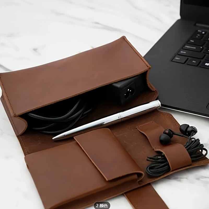 Portable Tech School Accessories Case PU Leather MultiCompartment Organizer For Cables Chargers And 1