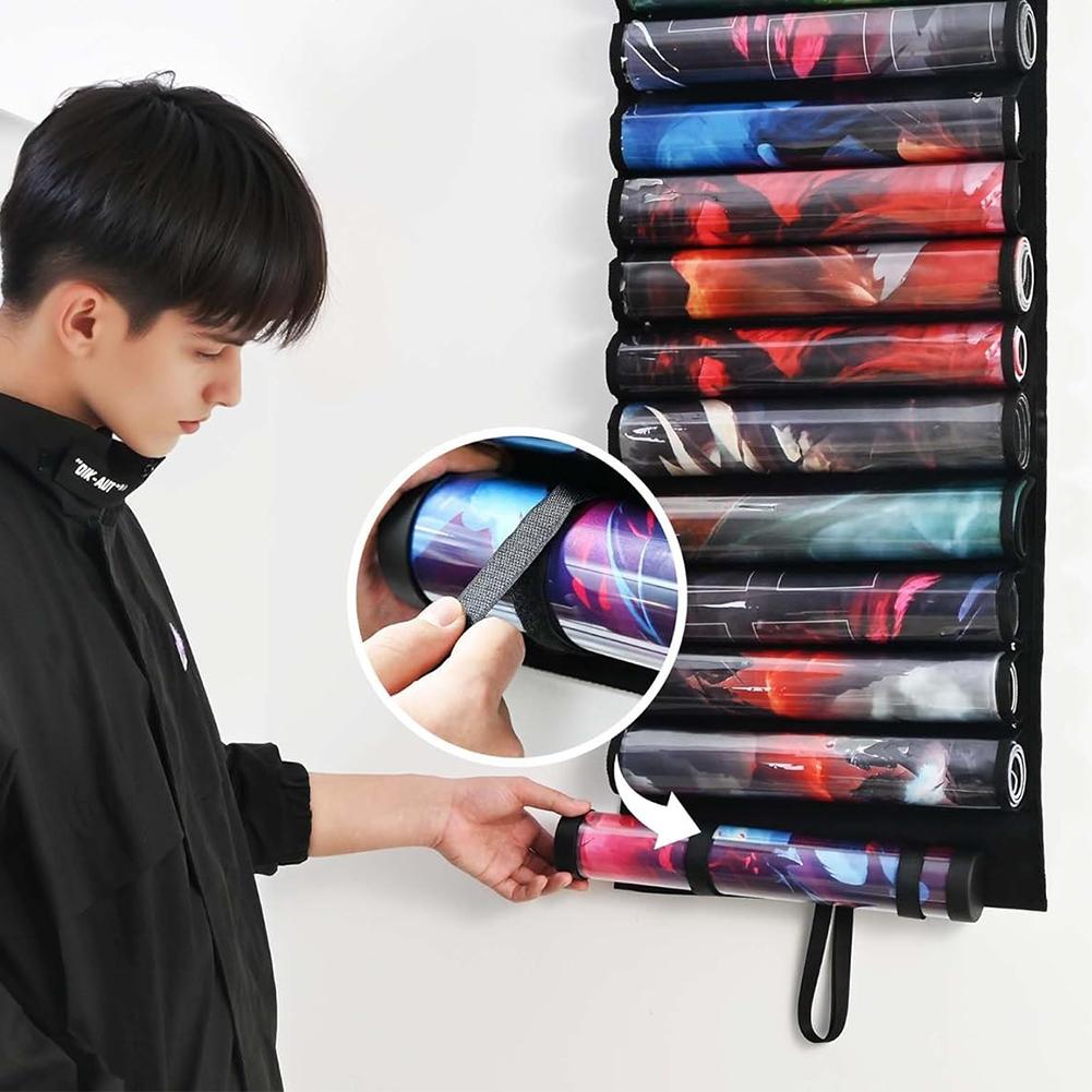 Play Mat Tube Storage Bag for MTG, Card Game Play Mats, Transparent Plastic Slots, Household Storage Bag with Hooks