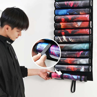 Play Mat Tube Storage Bag for MTG, Card Game Play Mats, Transparent Plastic Slots, Household Storage Bag with Hooks