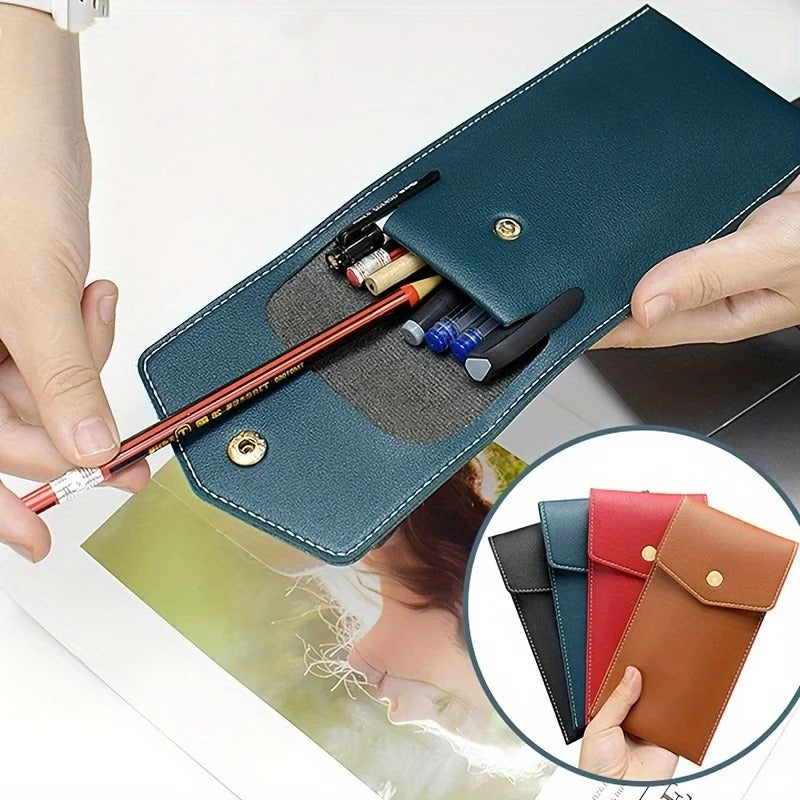 Large-Capacity PU Leather Storage Bag, Business Office Pen Storage, Student Glasses Case