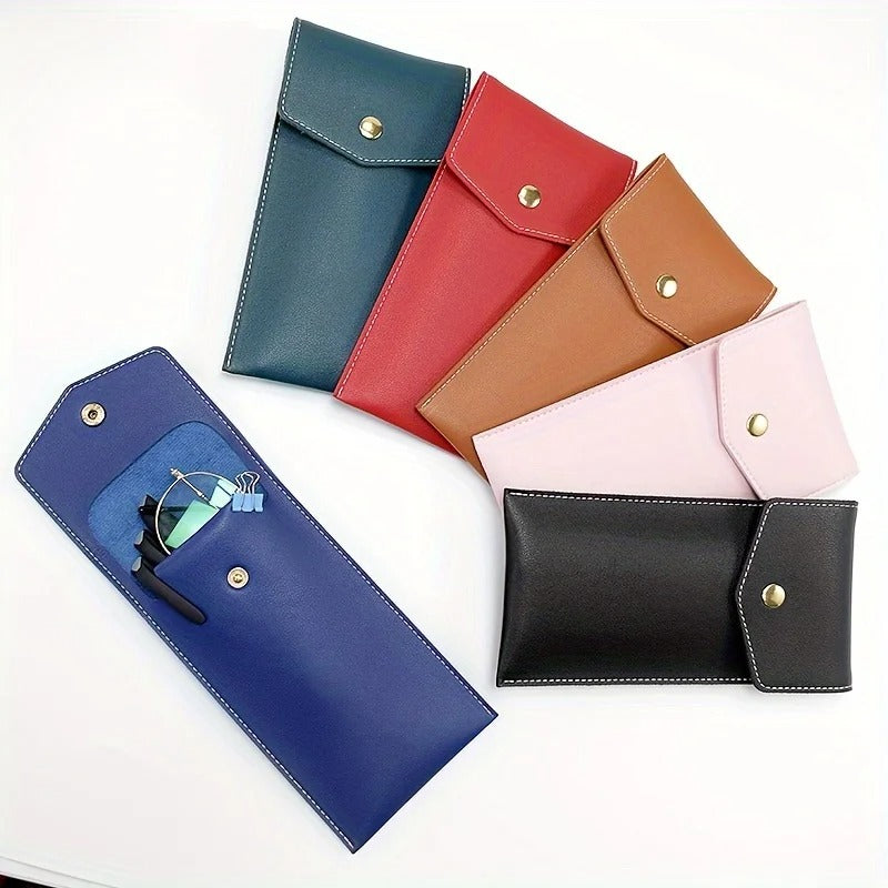 Large-Capacity PU Leather Storage Bag, Business Office Pen Storage, Student Glasses Case