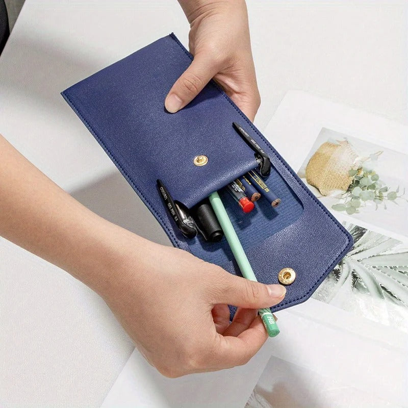 Large-Capacity PU Leather Storage Bag, Business Office Pen Storage, Student Glasses Case