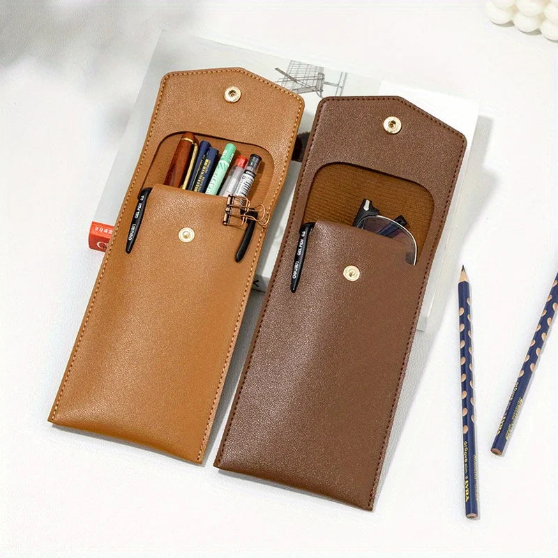 Large-Capacity PU Leather Storage Bag, Business Office Pen Storage, Student Glasses Case
