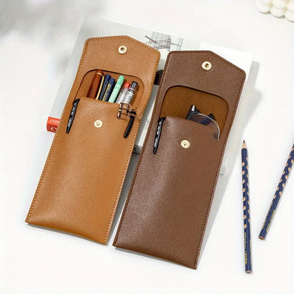 Large-Capacity PU Leather Storage Bag, Business Office Pen Storage, Student Glasses Case