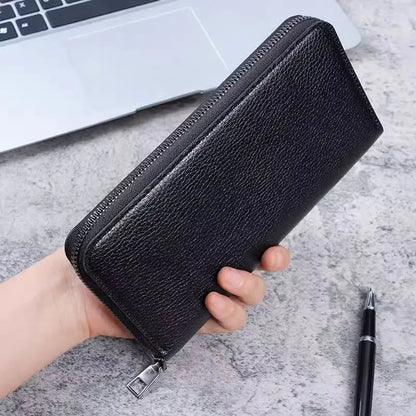 Men S Soft Leather Long Zipped Purse Slim Fashion Card Wallet Solid Pattern Suit Bag 1