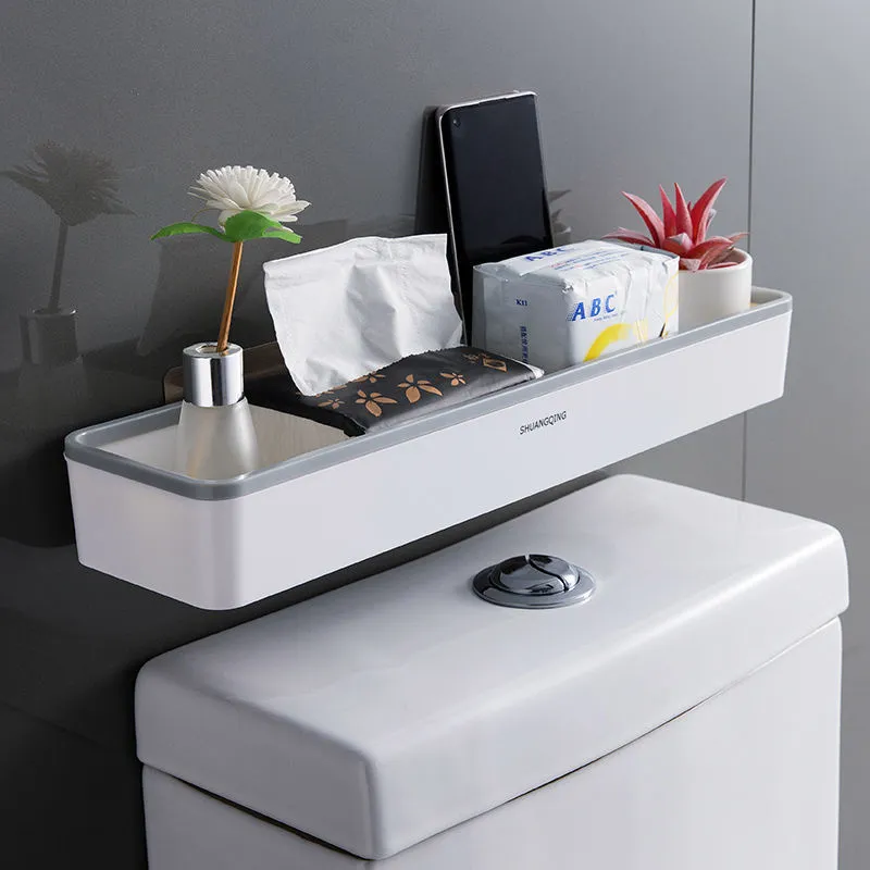 Toilet Bathroom Storage Cabinet Rack, Wall Hanging, Hole Free White Shelf Organizer for Above Toilet