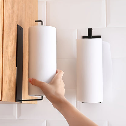 No Drill Adhesive Kitchen Paper Towel Holder, Carbon Steel Roll Hanger, Plastic Wrap Storage Rack