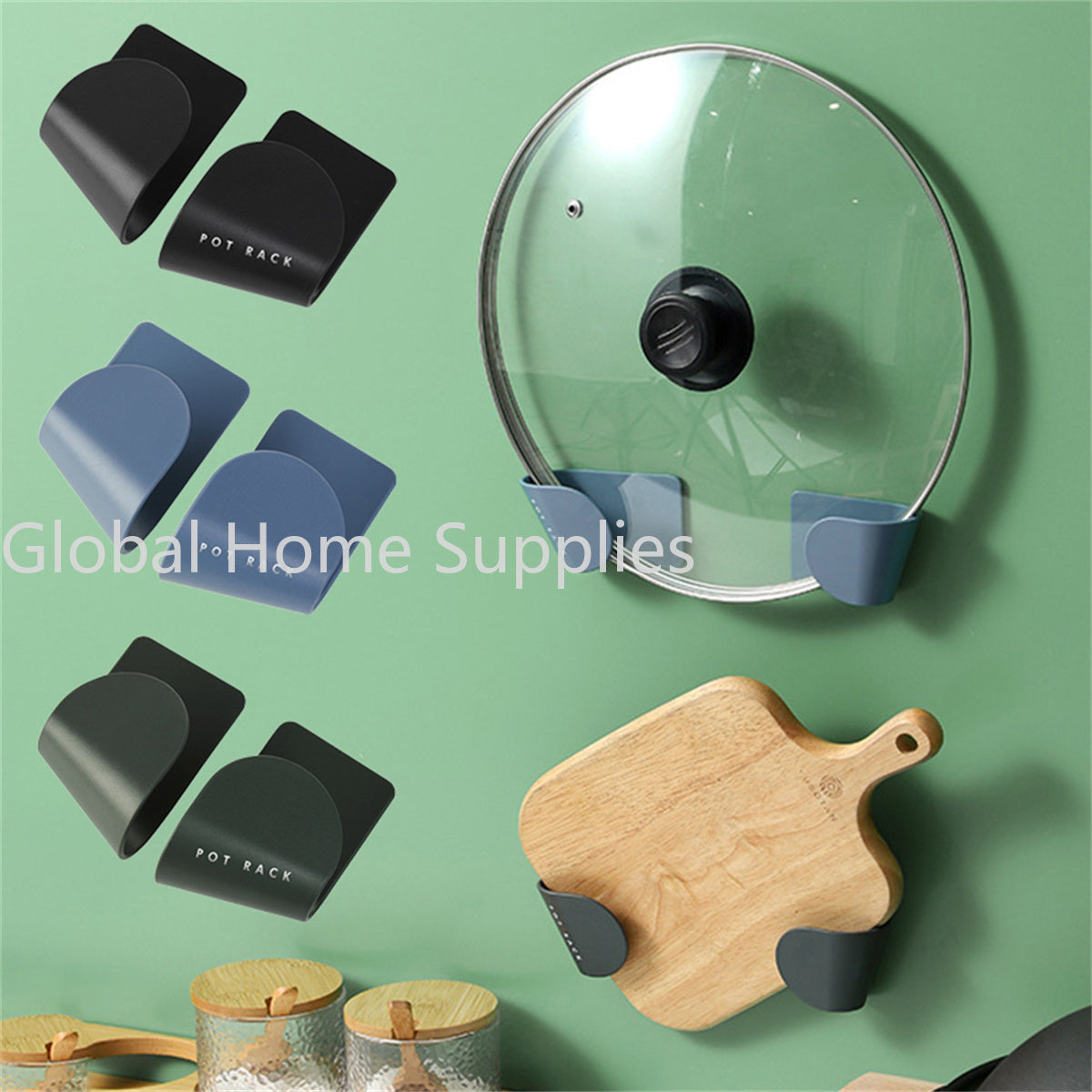 WallMounted SelfAdhesive Pan Lid Organizer Kitchen Storage Rack Pot Cover Holder 4