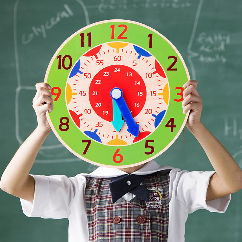 Kids Montessori Wooden Clock Toy, Time Learning Teaching Aids, Educational for Children, Primary School Clever Board Toy