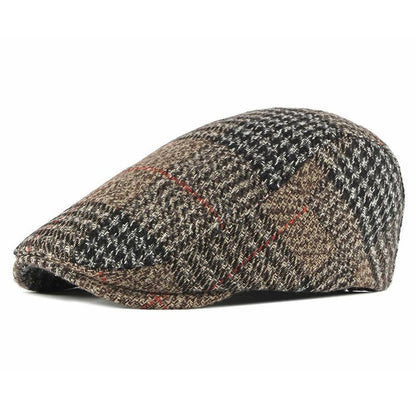 Winter Acrylic Plaid Beret Hat, Stylish Newsboy Cap for Men and Women