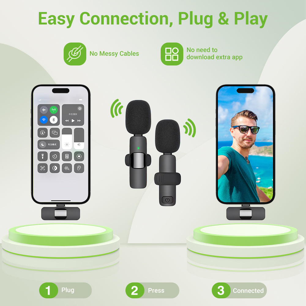 Portable Wireless Lavalier Microphone for iPhone, Android, Mini Mic for Gaming, Audio Video Recording, Live Broadcast