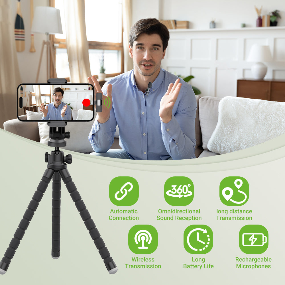 Portable Wireless Lavalier Microphone for iPhone, Android, Mini Mic for Gaming, Audio Video Recording, Live Broadcast