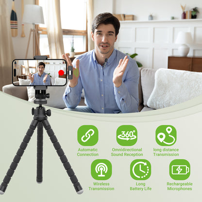 Portable Wireless Lavalier Microphone for iPhone, Android, Mini Mic for Gaming, Audio Video Recording, Live Broadcast