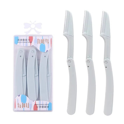 Karsyngirl 3pcs Fold Eyebrow Trimmer Scissors Hair Remover Eyebrow Comb Razor Clip Makeup Tools For