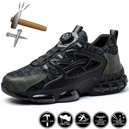 Steel Toe Sneaker, Rotating Button Safety Shoes Men, Puncture Proof Work Safety Boots, Air Cushion Work Shoes