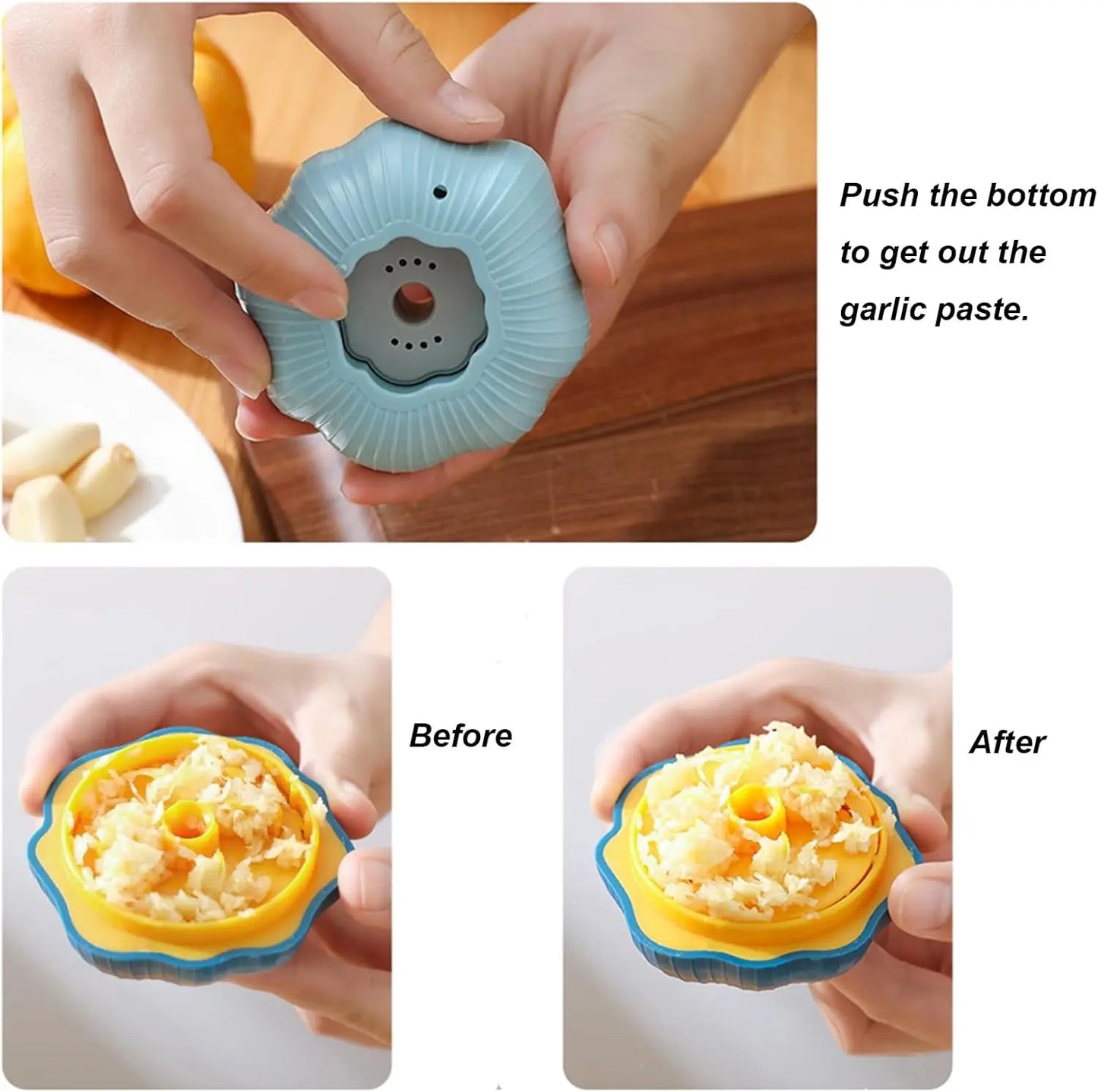 Plastic Manual Rotary Grinding Garlic Press, Kitchen Gadgets Cute Household Garlic Shape, Mini Chopper for Chili