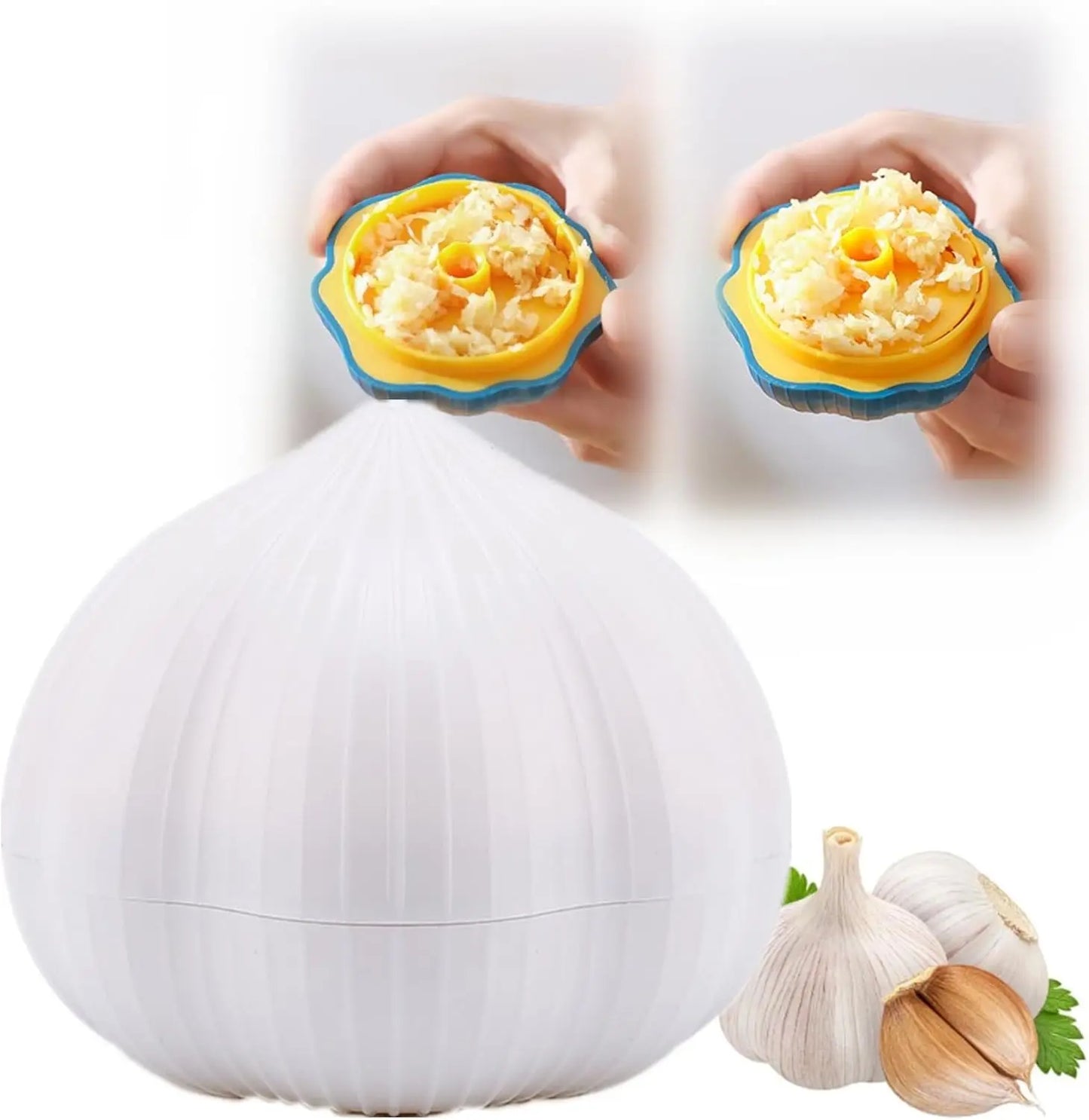 Plastic Manual Rotary Grinding Garlic Press, Kitchen Gadgets Cute Household Garlic Shape, Mini Chopper for Chili