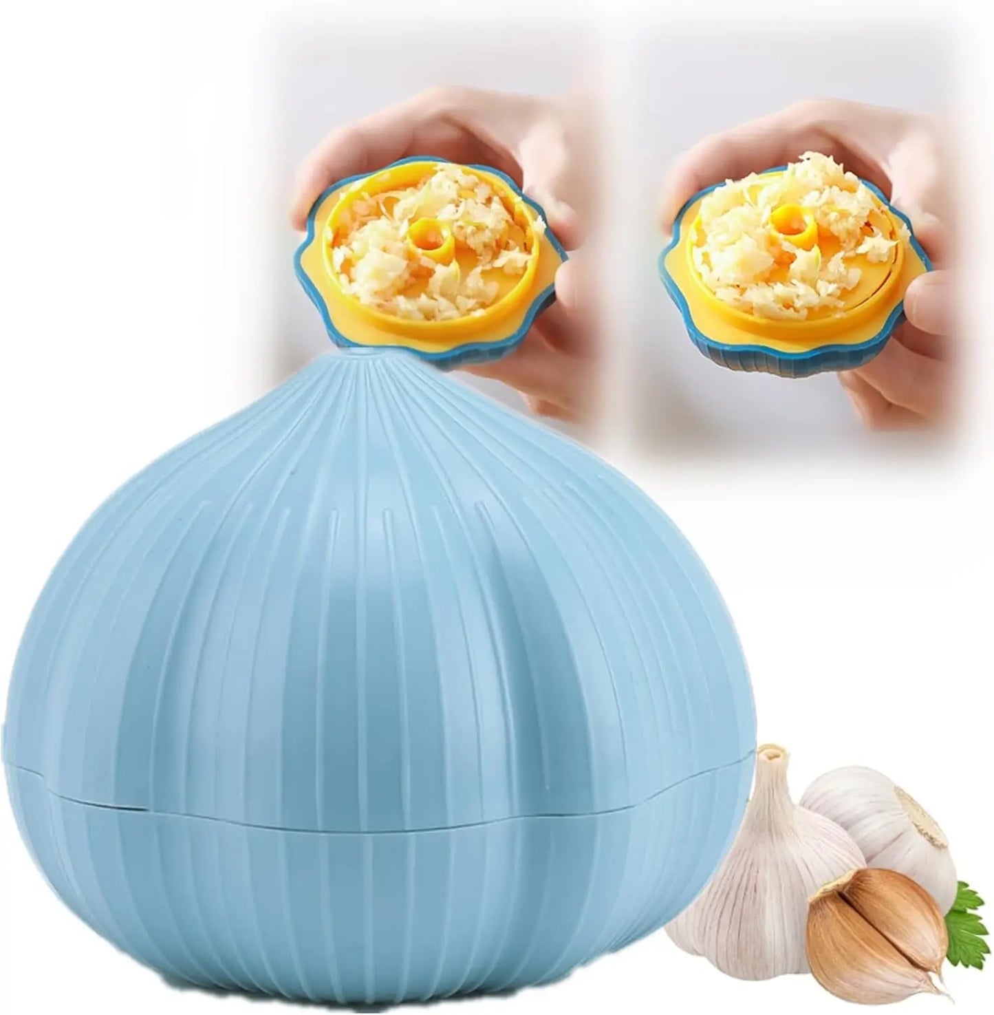 Plastic Manual Rotary Grinding Garlic Press, Kitchen Gadgets Cute Household Garlic Shape, Mini Chopper for Chili