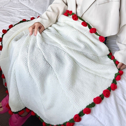 Finished Flower Bouquet Blanket, Soft Lightweight Knitted Throw Blanket for Birthday Wedding Home Decor