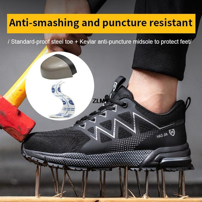 Puncture Proof Steel Toe Sneakers For Men Antismash Safety Boots Work Shoes Breathable Construction