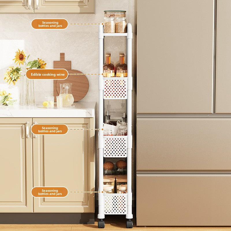 Movable Gap Storage Rack Narrow Household Floor Standing Cart For Kitchen Living Room 2