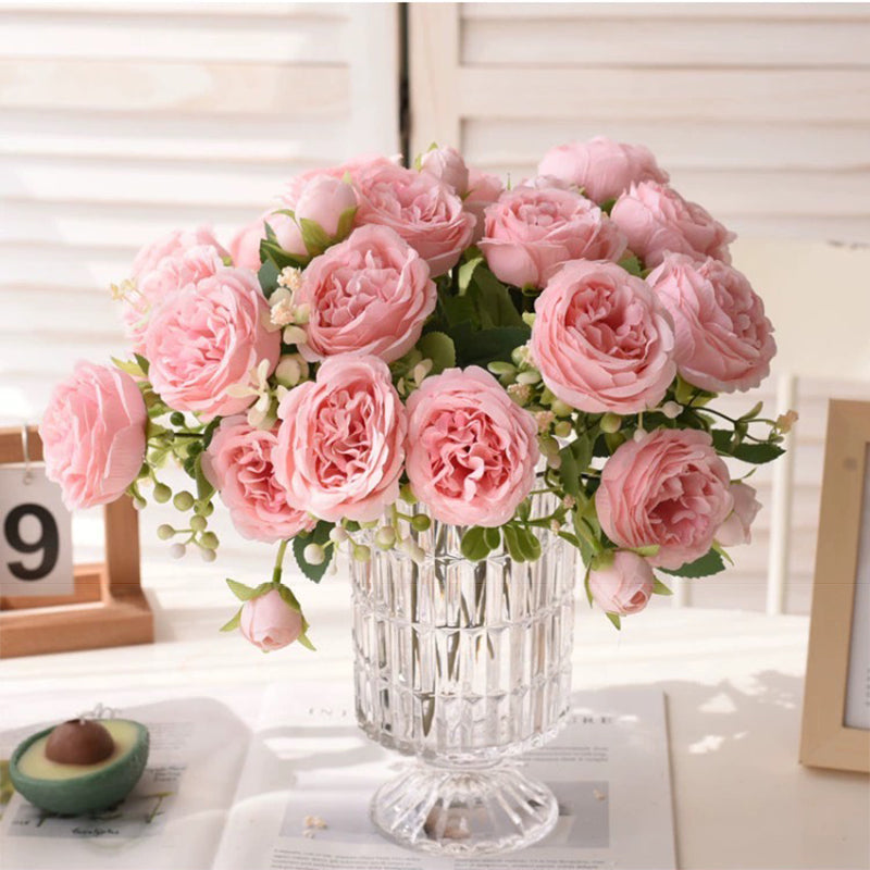 Rose Pink Peony Artificial Flower Bouquet, Big Heads, Wedding and Home Decor, Silk Floral Arrangement