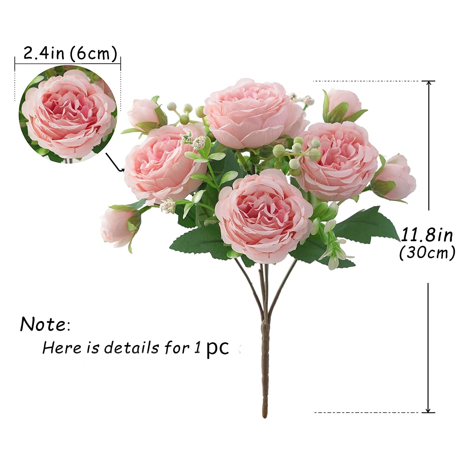 Rose Pink Peony Artificial Flower Bouquet, Big Heads, Wedding and Home Decor, Silk Floral Arrangement