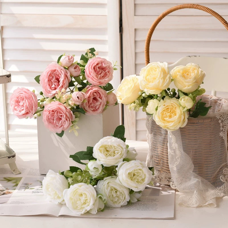 Rose Pink Peony Artificial Flower Bouquet, Big Heads, Wedding and Home Decor, Silk Floral Arrangement