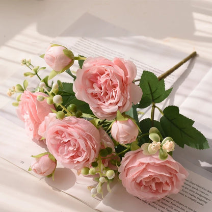 Rose Pink Peony Artificial Flower Bouquet, Big Heads, Wedding and Home Decor, Silk Floral Arrangement