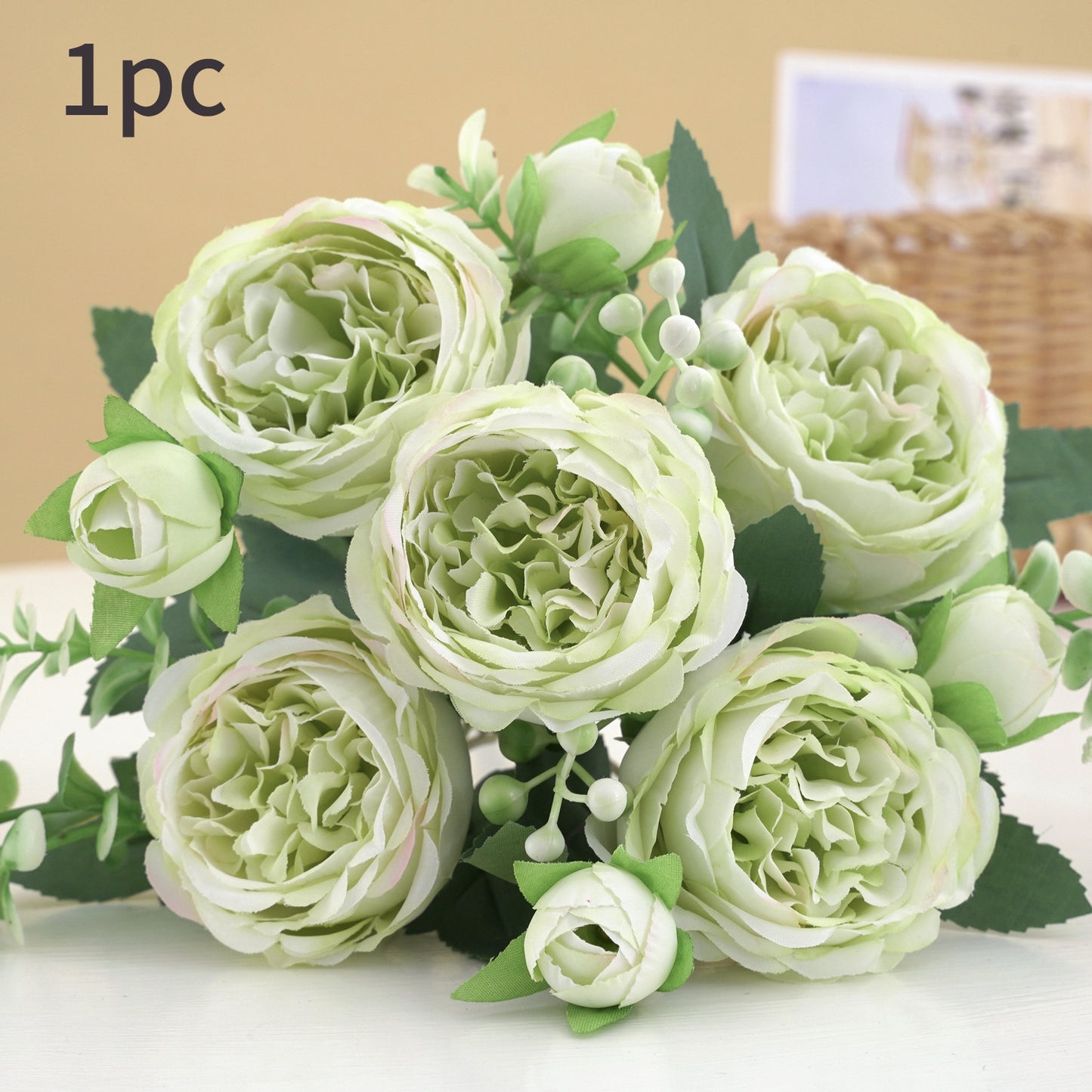 Rose Pink Peony Artificial Flower Bouquet, Big Heads, Wedding and Home Decor, Silk Floral Arrangement