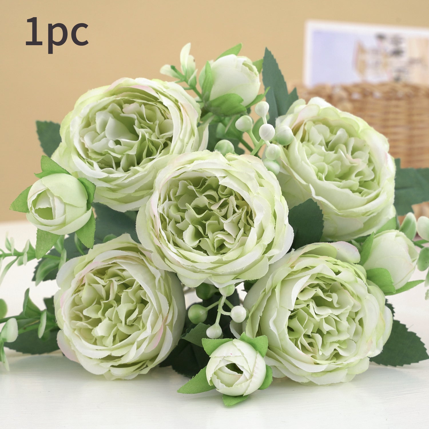 Rose Pink Peony Artificial Flower Bouquet, Big Heads, Wedding and Home Decor, Silk Floral Arrangement