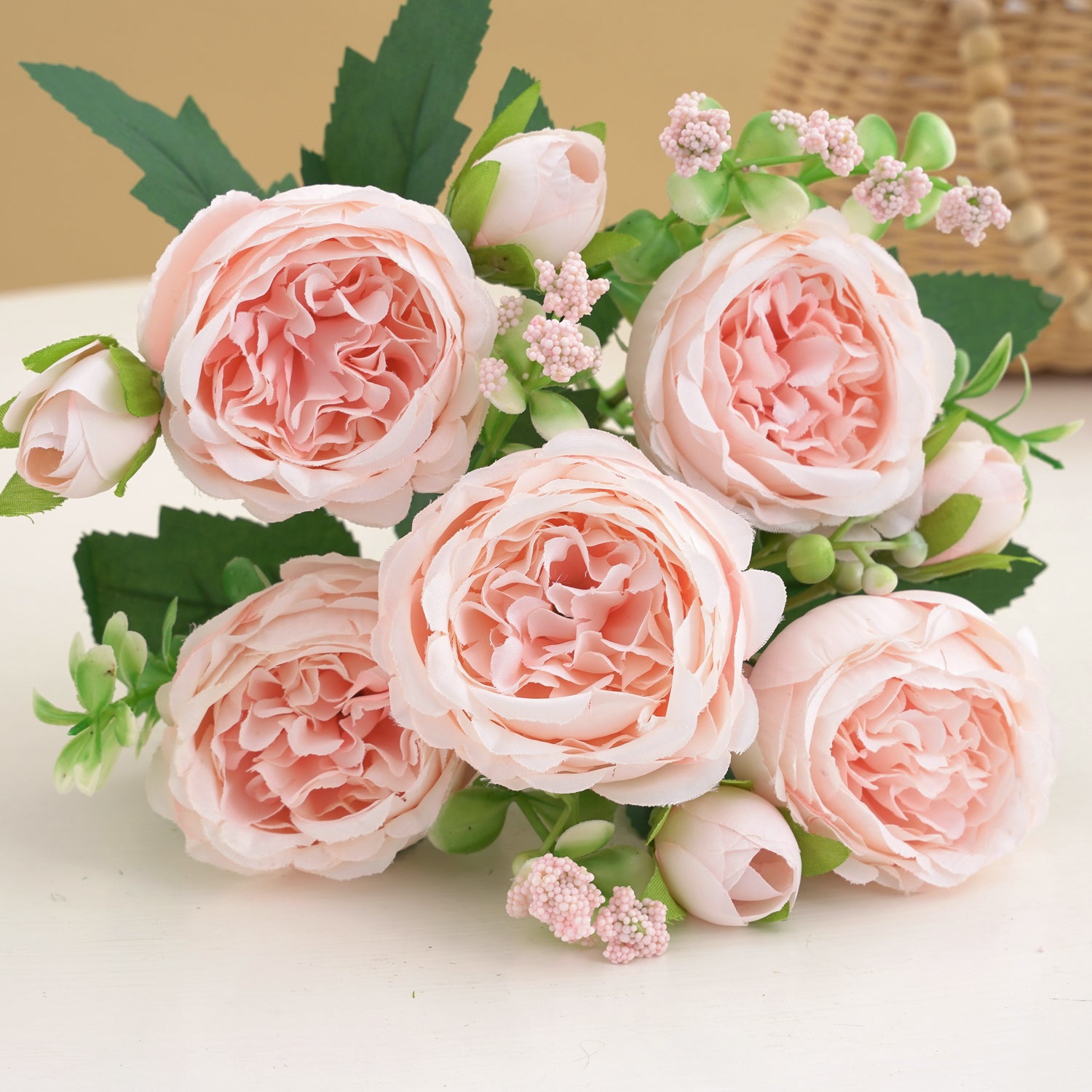 Rose Pink Peony Artificial Flower Bouquet, Big Heads, Wedding and Home Decor, Silk Floral Arrangement