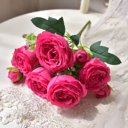 Rose Pink Peony Artificial Flower Bouquet, Big Heads, Wedding and Home Decor, Silk Floral Arrangement