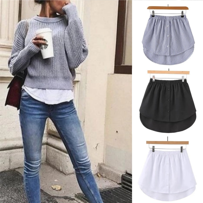 Women Blouse Extender, Adjustable Layering Faux Top, Mini Skirt False Hemline, Split Underskirt