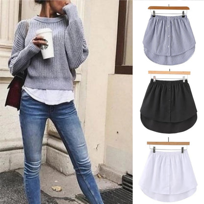Women Blouse Extender, Adjustable Layering Faux Top, Mini Skirt False Hemline, Split Underskirt