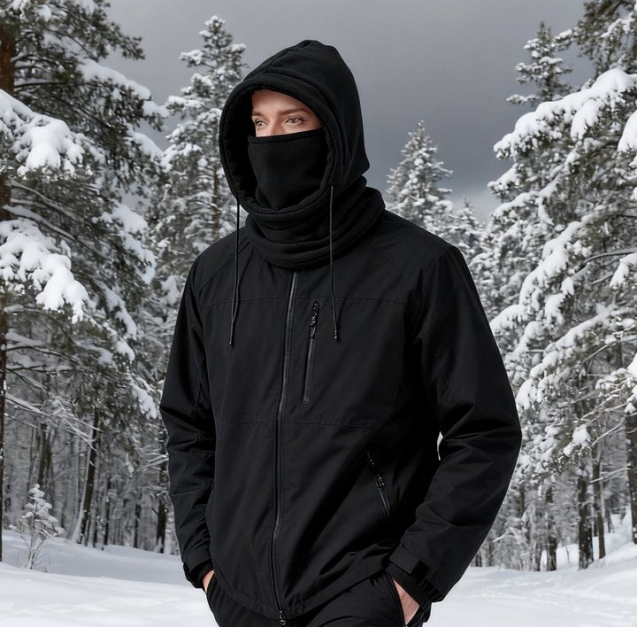 Motorcycle Riding Unisex Winter Balaclava Knit Hood, Windproof Mask with Drawstring, Warm Knitted Cap for Cold Weather