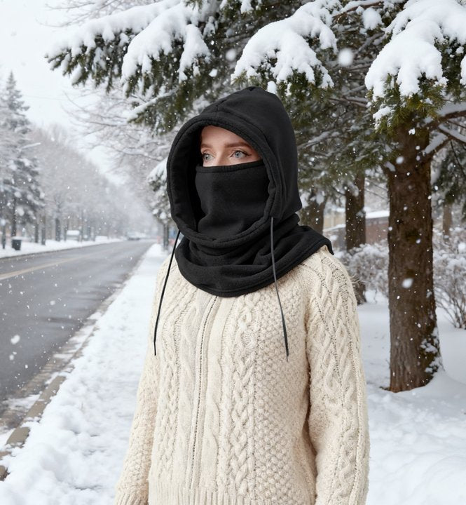 Motorcycle Riding Unisex Winter Balaclava Knit Hood, Windproof Mask with Drawstring, Warm Knitted Cap for Cold Weather