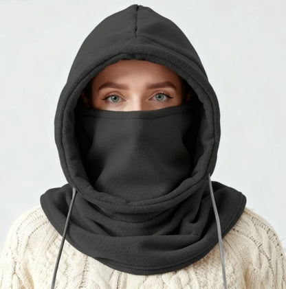 Motorcycle Riding Unisex Winter Balaclava Knit Hood, Windproof Mask with Drawstring, Warm Knitted Cap for Cold Weather